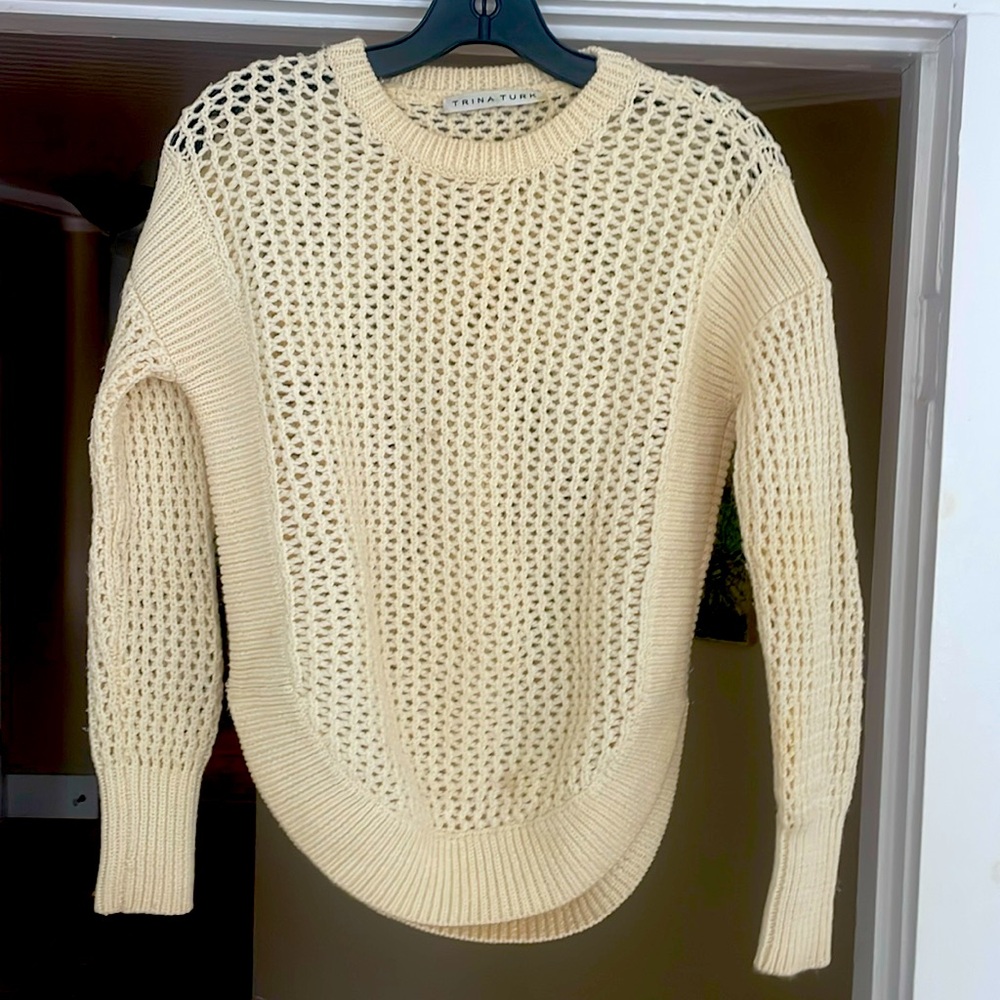 Trina Turk Ivory Crochet Sweater, Size XS